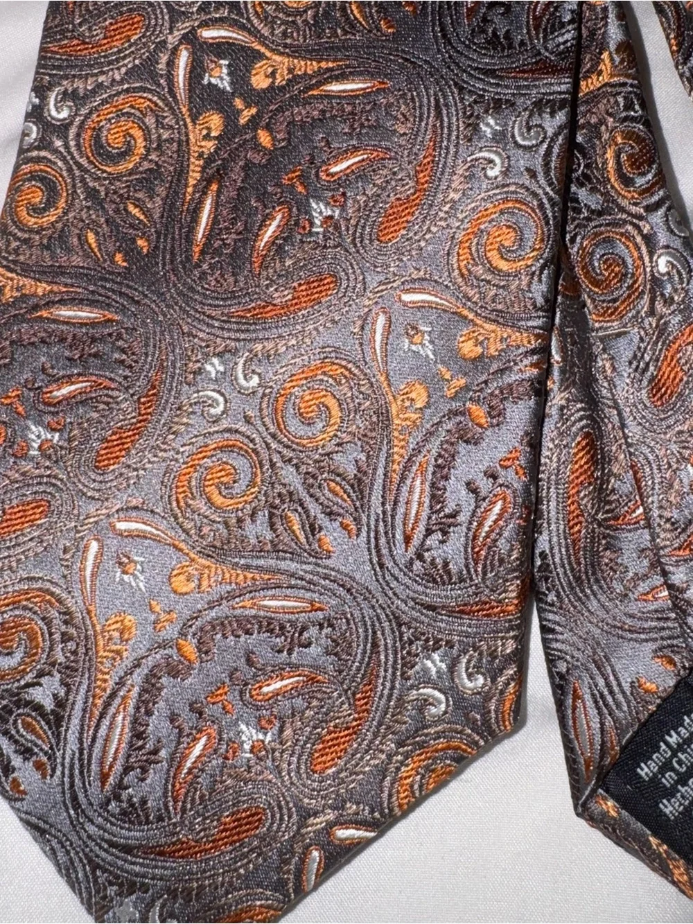Van Heusen Paisley Silk Tie in Brown, Silver and Copper-Tone